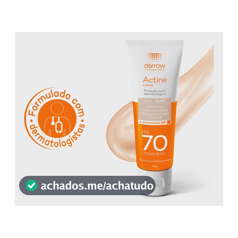 Protetor Solar Facial Dermatológico Darrow Actine Colors Pele Clara FPS70 40g