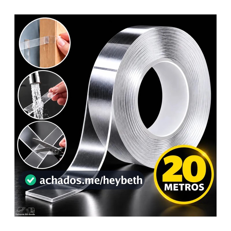 Fita Dupla Face 20 Metros Nano Adesiva Fixa Extra Forte Transparente