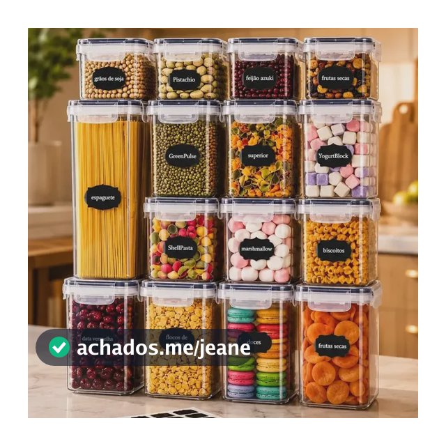 Kit 15 Potes Herméticos Retangulares Mantimentos Organizador Cozinha Tampa Trava