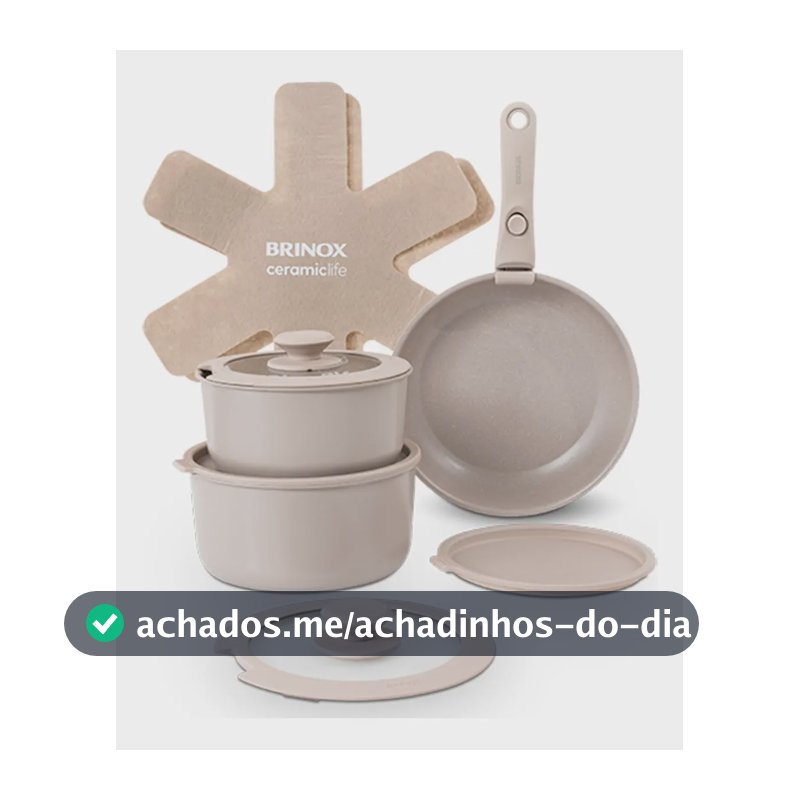Jogo De Panelas Antiaderente Cerâmico 10 Peças Brinox Fit Cor Areia