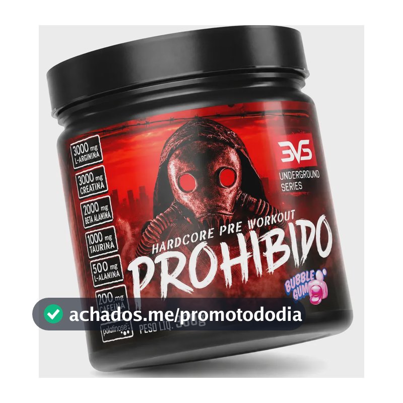 PRÉ TREINO PROHIBIDO 360g Sabor Bubble Gum - Fórmula Avançada contendo Creatina, Beta Alanina, Taurina, L-tirosina, L-alanina, Cafeína, Arginina e Palatinose - Extra Forte