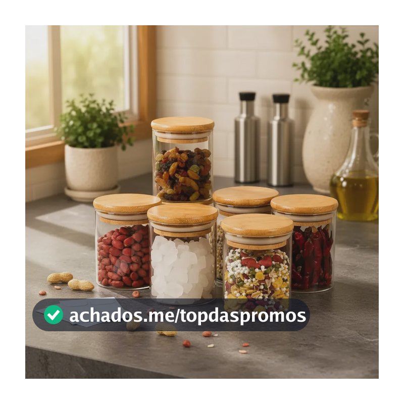 Kit 6 Pote Vidro Porta Temperos Hermético Cozinha + Brinde Vidro/tampa De Bambu