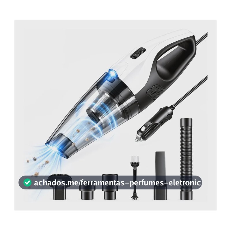 Aspirador Automotivo Portatil 12v Com Filtro+led E Cabo 3,7m Preto 12v