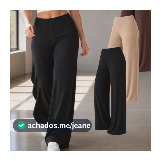 Kit 3 Calças Wide Leg Canelada Feminina Não Marca P Ao Gg