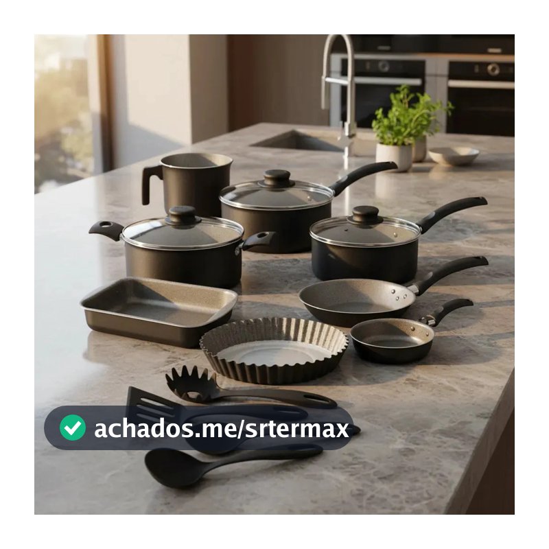 Jogo De Panelas Tramontina Antiderente 12 Pçs C/ Utensílios Preto
