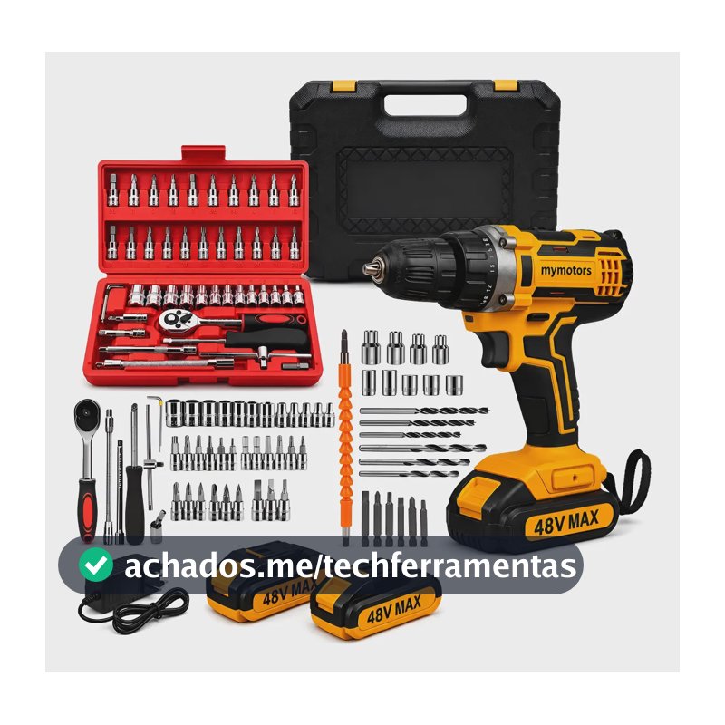 Parafusadeira Furadeira De Impacto 2 Baterias + Kit 46 Peças Amarelo 127/220v 50hz/60hz