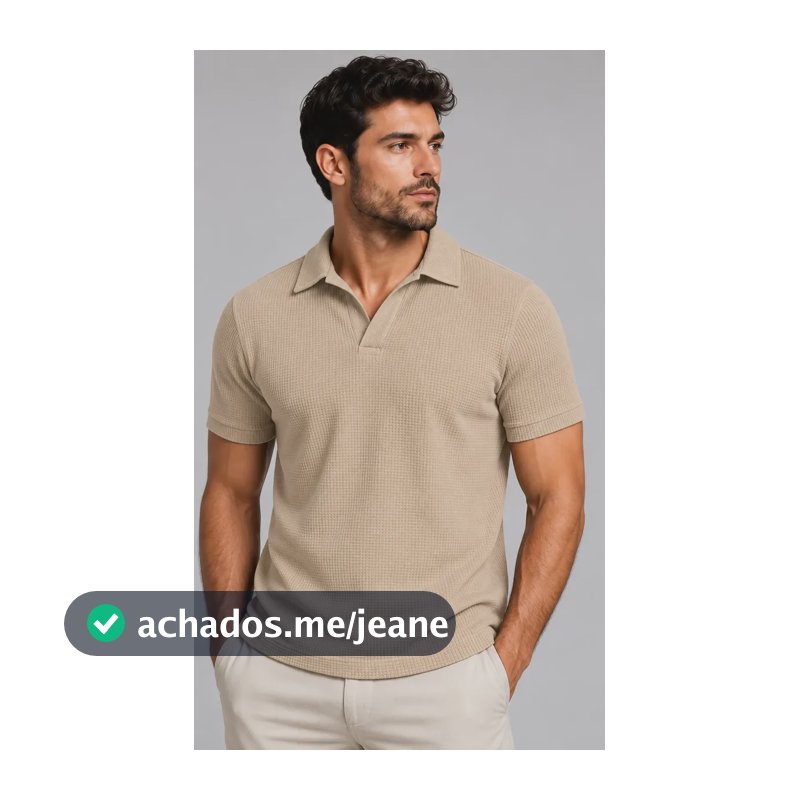 Camisa Camiseta Polo Masculina Waffle Sem Botao Old Money Bege Lisa G