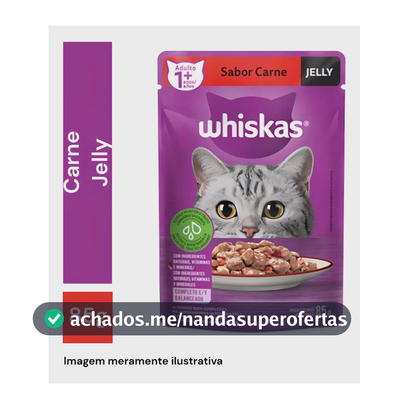 Alimento Úmido Whiskas Jelly Carne 85g Gato Adulto 20 sachês