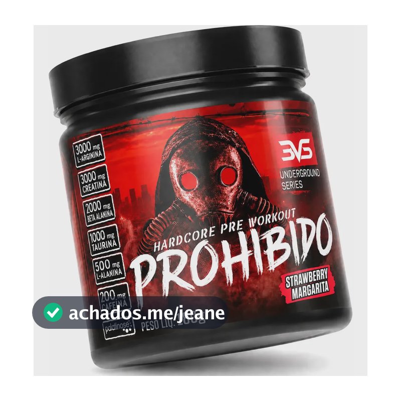 Prohibido Pré Treino 180g - Sabor: Morango - Fórmula Exclusiva Com Creatina, Beta Alanina, Taurina, Cafeína, Arginina, L-tirosina, Palatinose E L-alanina