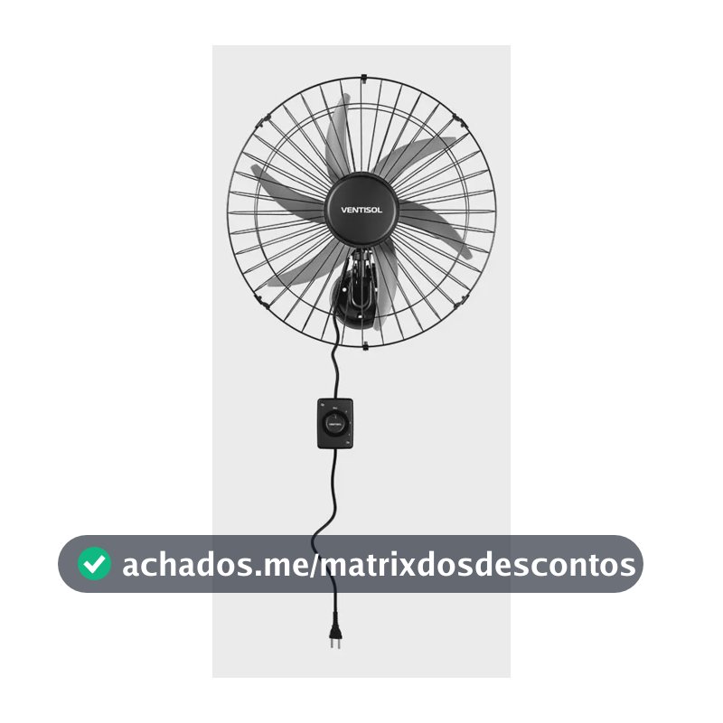 Ventilador oscilante de parede ventisol Steel 6 pás 50cm preto