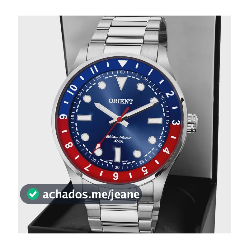 Relógio Orient Masculino Prateado Pepsi Fundo Azul Exclusivo Mbss0014d1sx