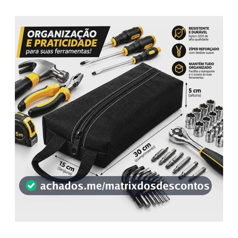 Estojo Porta Ferramentas Nylon 1200 Reforçado 15 Cm X 30 Cm Preto