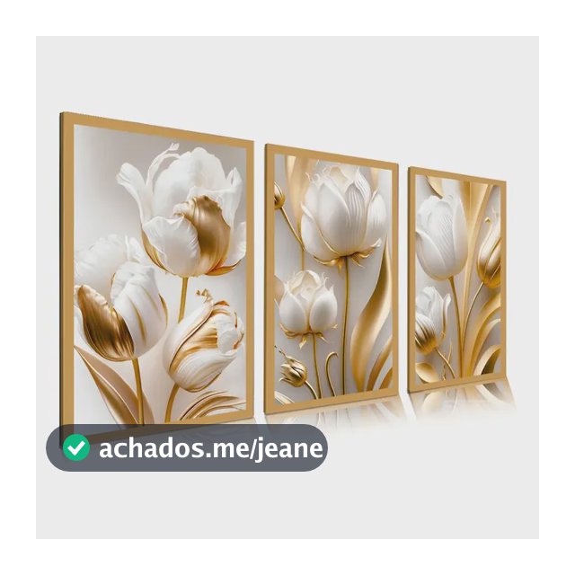 Quadro Decorativo 50x30 Flores Tulipas Brancas Douradas Sala Flores Flor Tulipas Brancas E Douradas Sem Moldura