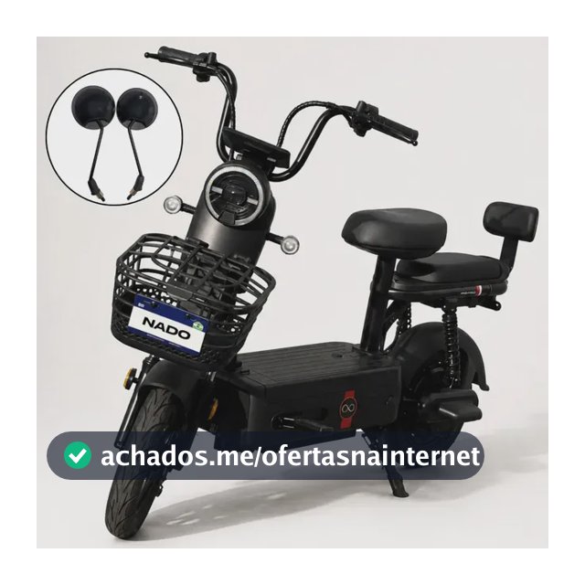 Bicicleta elétrica scooter NADO C2 1000w 32km/h bateria lítio removível 48v 24ah autonomia até 60km alarme, trava de rodas, retrovisores, cesto, aro 10, suporta até 120kg preto