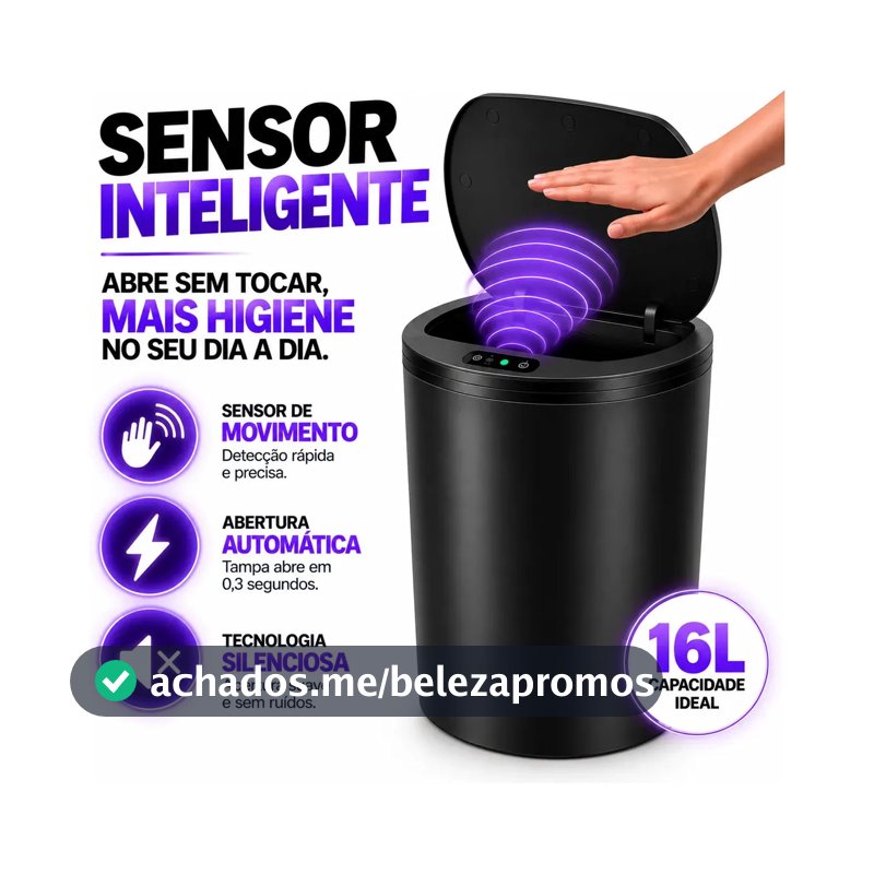 Lixeira Inteligente Automática Redonda Recarregável USB‐C Sensor para Cozinha Banheiro Escritório