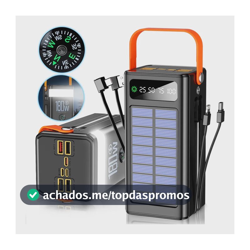 Power Bank Solar Portátil 100000mah Turbo Rápido 180w Preto