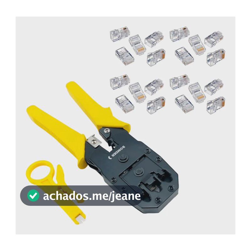 Kit Alicate De Crimpar Com Decapador 20 Un. Conectores Rj45 Amarelo E Preto