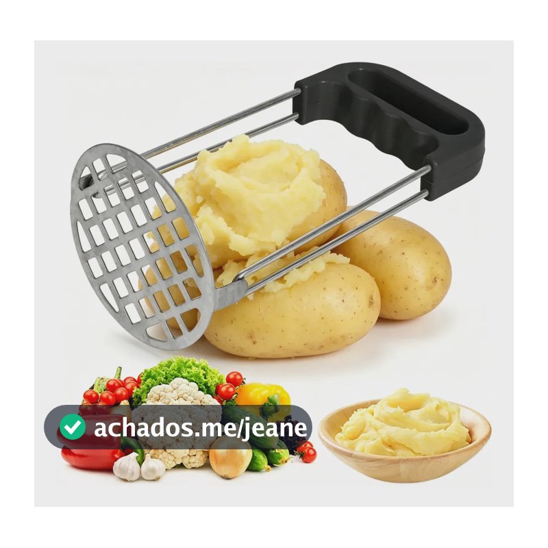 Amassador de Batatas de Aço Inoxidável 304 Ergonômico, com Cabo Antiderrapante de Silicone para Legumes