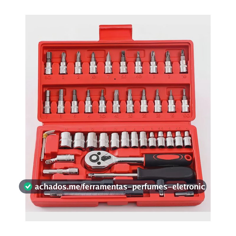 Kit Chaves 46 Peças Soquetes Catraca Ferramenta Vermelho