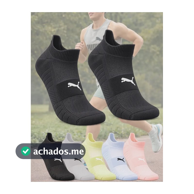 Meia Puma Poliamida Esportiva Corrida Dry Academia Soquete Preto M (34-39)