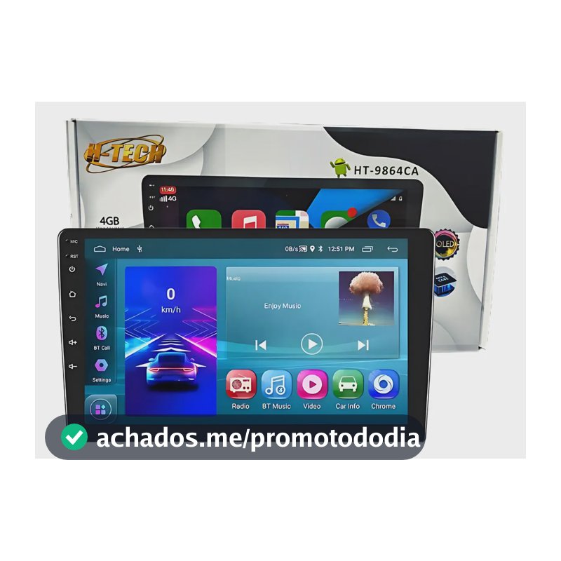 Central Multimidia H-Tech HT-9864CA 9pol 4gb 64gb Octacore Carplay E Android QLED