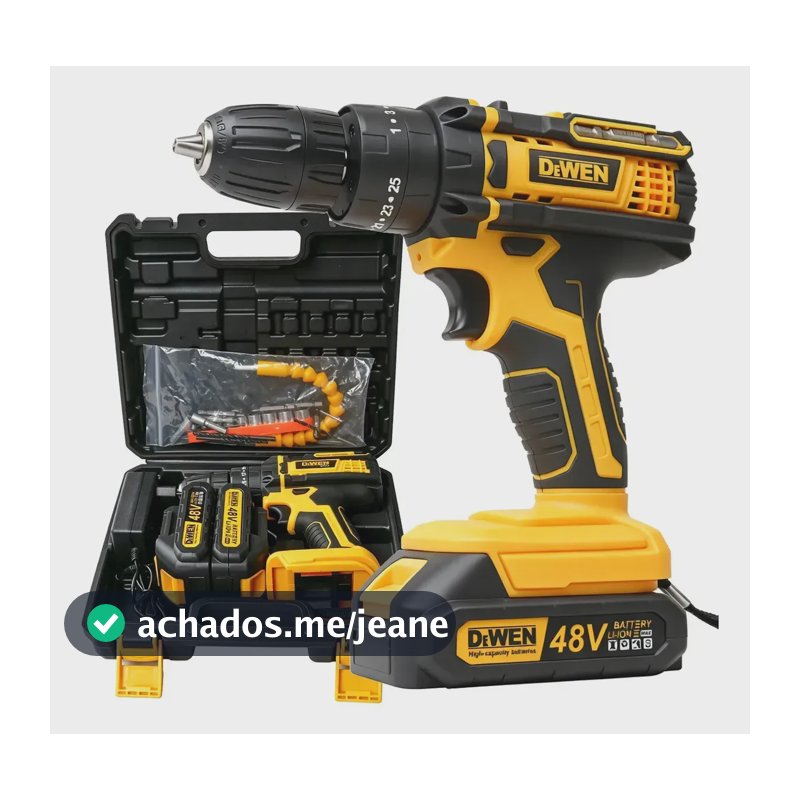 Parafusadeira Furadeira 48v Profissional 2 Baterias Sem Fio Amarelo - Dewen