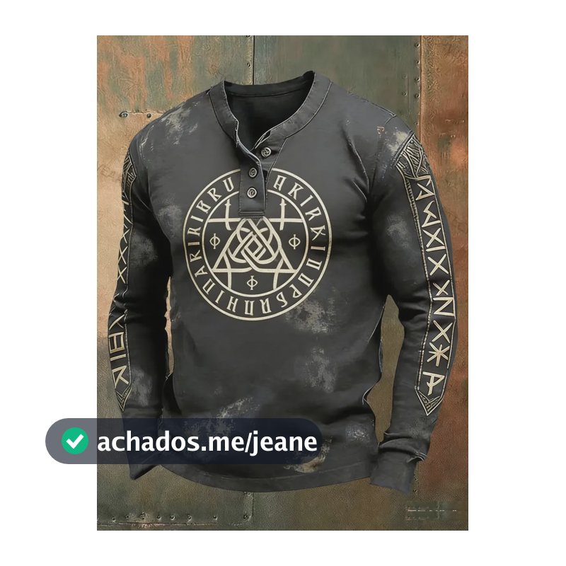 Camisa Henley Masculina De Manga Comprida Viking Rune Circle Branco Lobo 2xl Liso