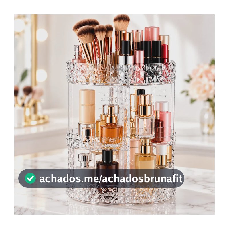 Organizador de Maquiagem Giratório Porta Cosméticos Transparente Suporte Para Batons Pincéis Perfumes 3 Andares Ashig