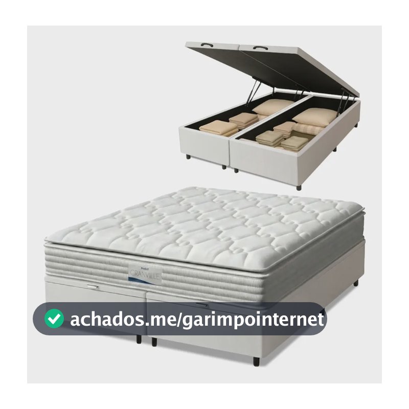 Cama Box Baú Casal King Colchão Molas Ensacadas Granville Com Pillow 193x203x69cm Branco