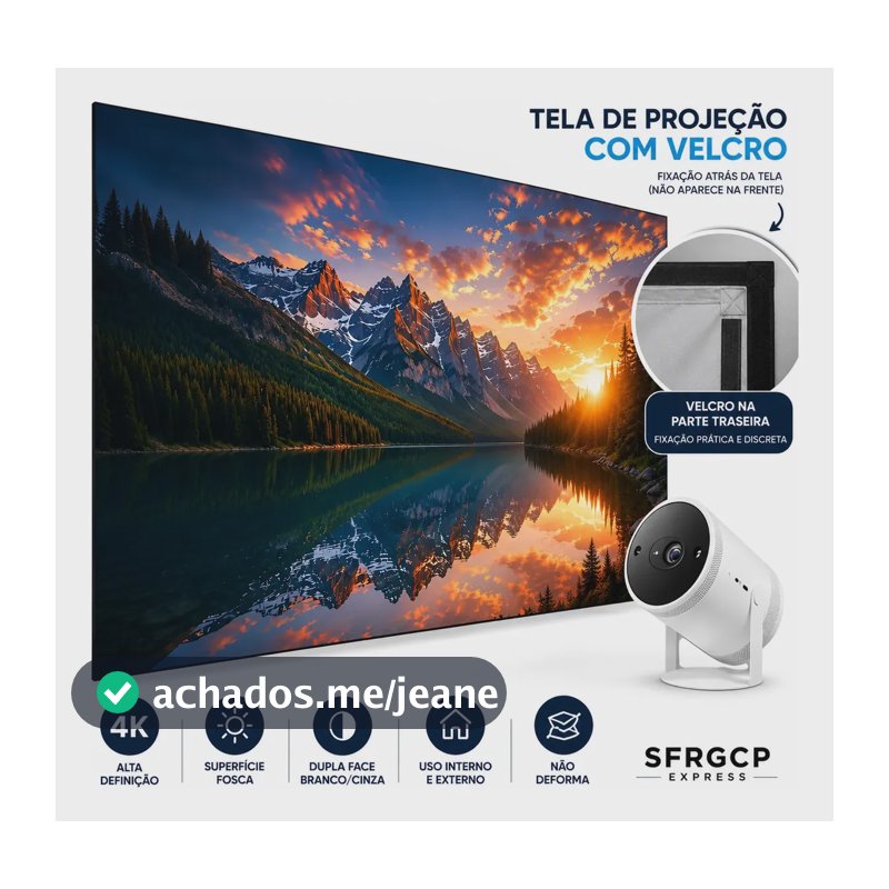 Tela Para Projeção 150 Polegadas Velcro Hd 4k Antireflexo 127/220v