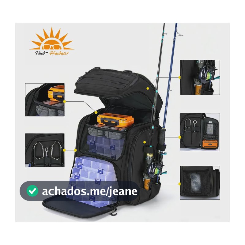 Bolsa Pesca Mochila Backpack 50l Impermeável New Hawaii Preto