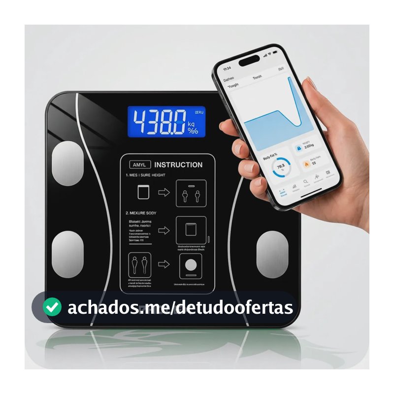 Balança Digital Corporal Bioimpedância Pholex Com Aplicativo Bluetooth Android e iOS Vidro Temperado Alta Capacidade Balança Academia Personal Banheiro Homologada Anatel