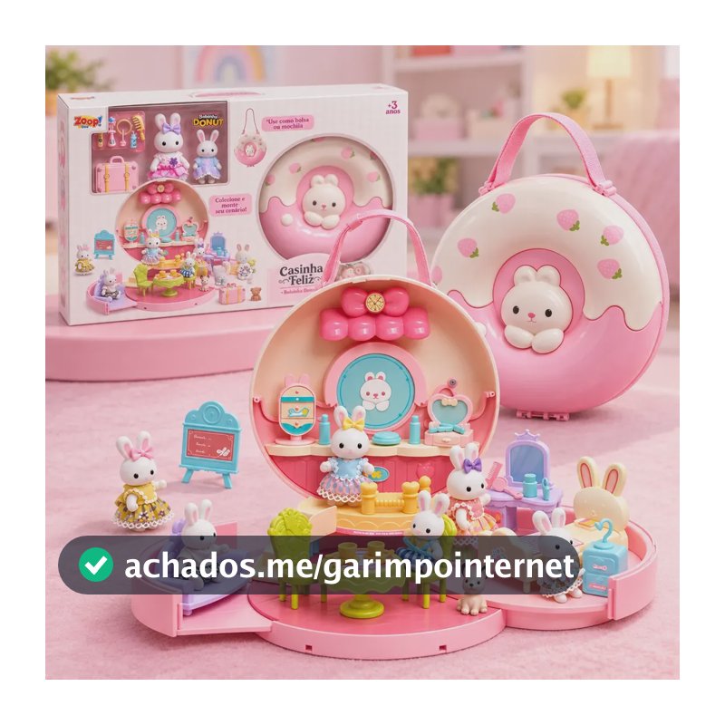 Casinha Feliz Coelhinhos Bolsinha Donut Mochila Brinquedo Bolsa Familia Coelho