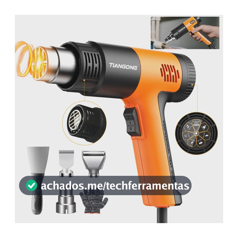 Soprador Térmico Profissional 2000w 8 Acessórios Laranja