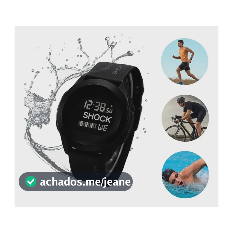 Relógio Sport Digital Esportivo Preto Com Alarme E Luz Preto