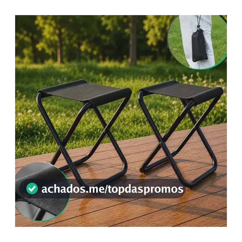 Kit 2 Mini Cadeira Dobrável Portátil Banco Pesca Camping Fila Resistente Banqueta Sólar