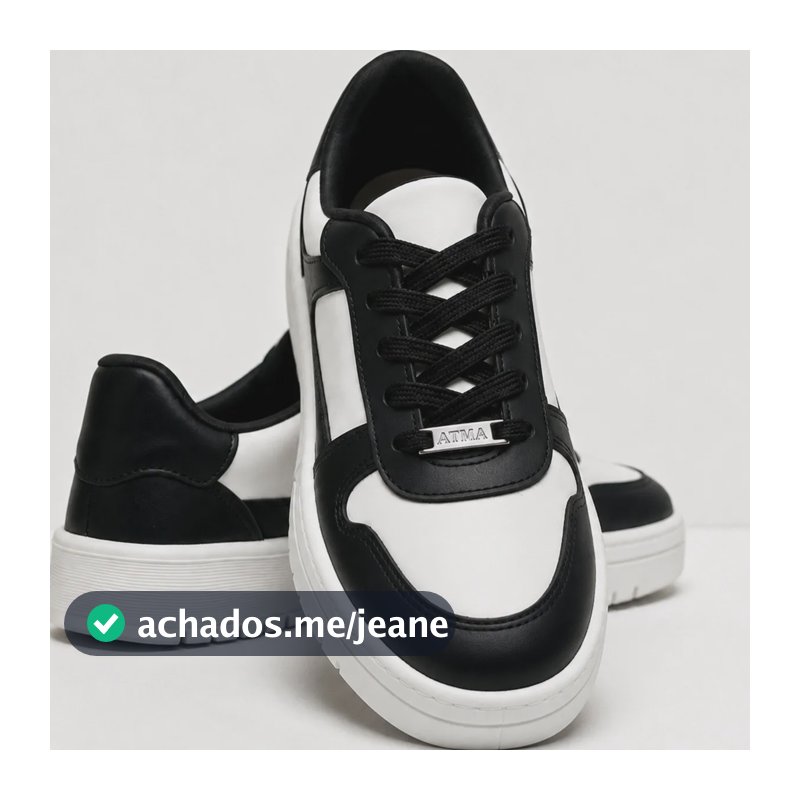 Tênis Feminino Casual Atma Confortável Plataforma Versátil Preto E Branco Liso 36 Br