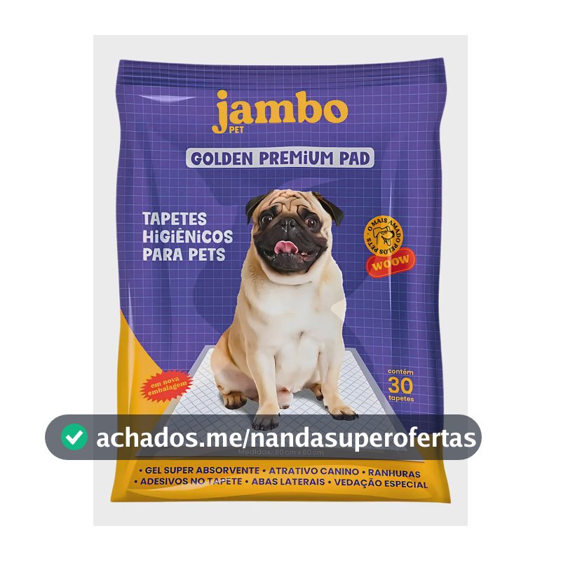 Tapete Higiênico Golden Premium Para Cães 80cm x 60cm Com 30 Unidades Jambo Pet