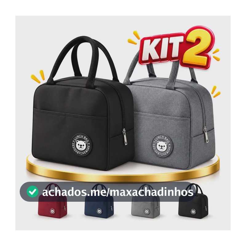 Kit 2 Bolsa Marmita Térmica Lancheira  Academia Trabalho Dia Preto E Cinza