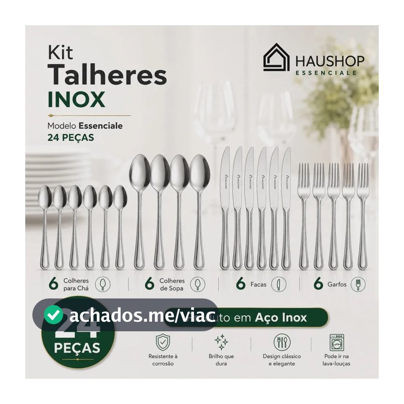 Faqueiro Inox 24 Peças Essenciale Haushop Jogo De Talheres Conjunto Mesa Posta Premium Resistente