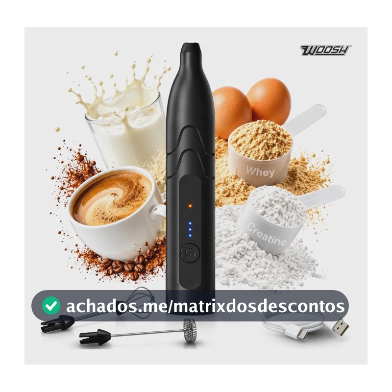 Mixer Elétrico Portátil 2 em 1 Recarregável Potente Misturador de Bebidas e Ovos 3 Velocidades Usb Batedor e Fue Fouet Woosh