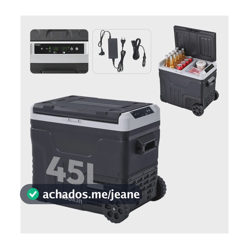 Geladeira Portátil Kookin 45L Duas Zonas Independentes Compressor 12V/24V 110V/220V -20°C Carro Caminhão Motorhome com Adaptador