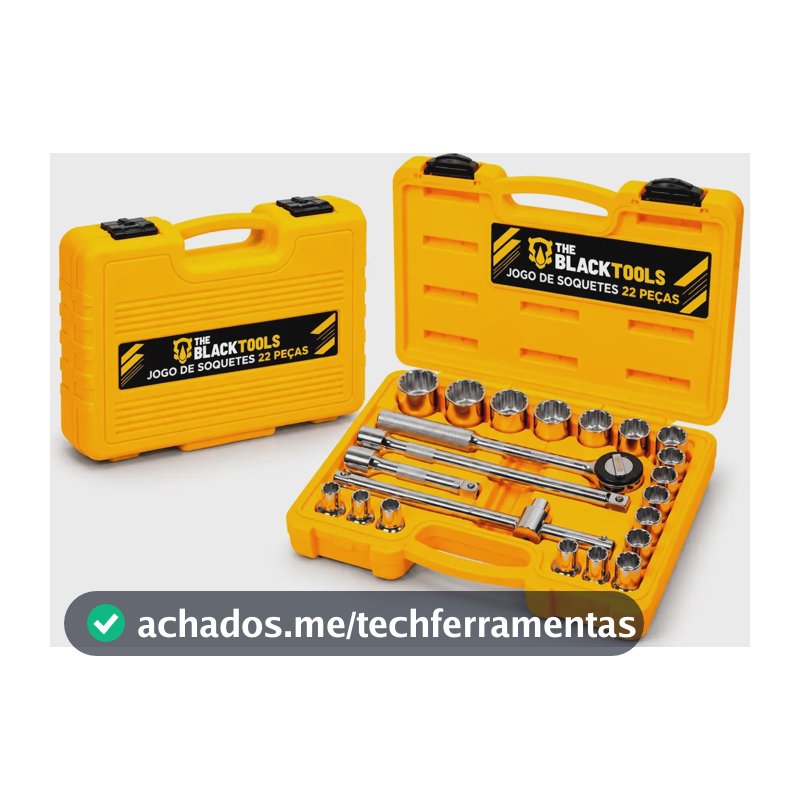 Kit De Ferramentas 22 Peças Soquetes Estriados Chave Catraca 1/2" Aço Cromo-Vanádio Com Maleta TBCS22P The Black Tools
