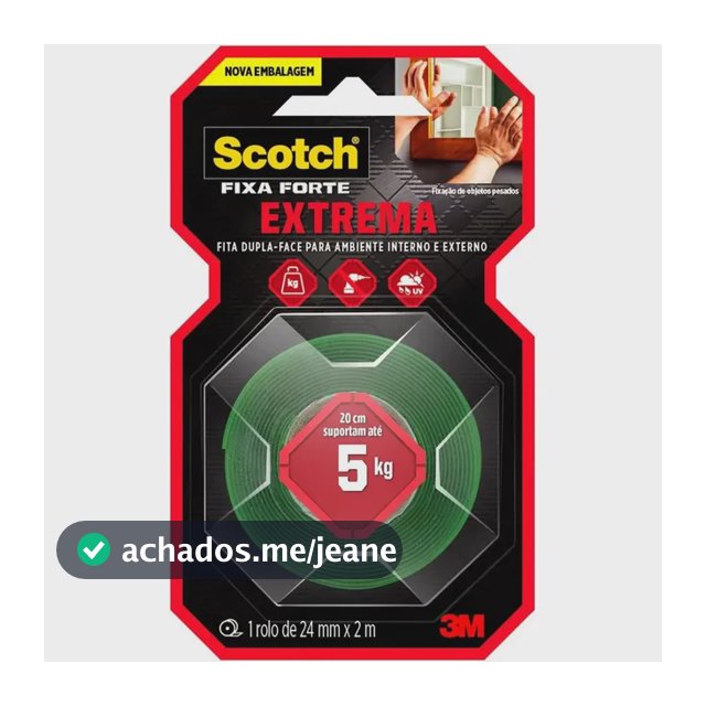 Fita Dupla Face Scotch 3M, 24mm x 2m Fixa Forte, Fixação Extrema