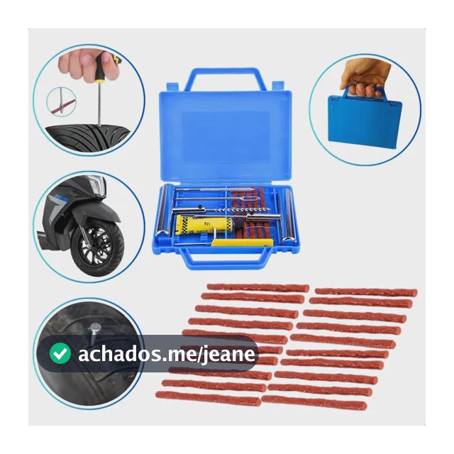Kit Reparo Pneu Sem Câmara + Maleta 20 Remendos Moto E Carro