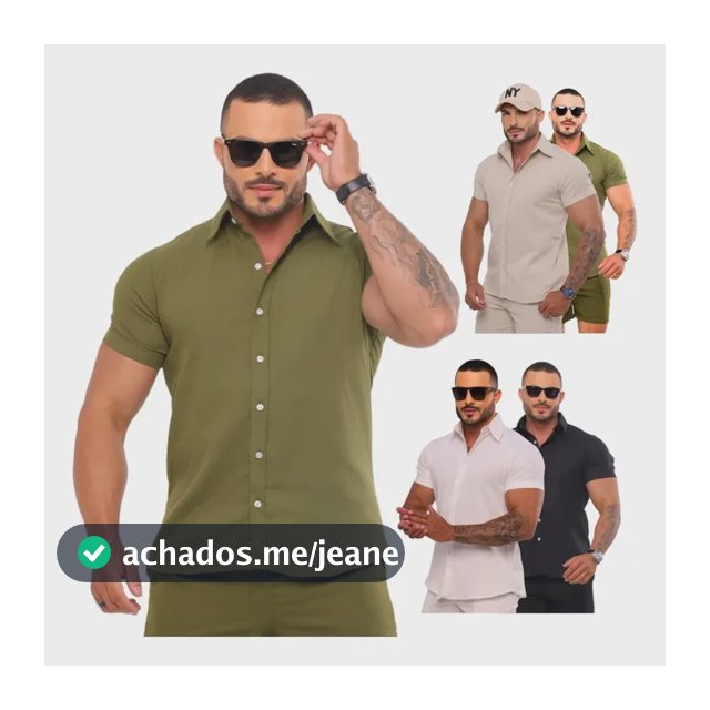 Camisa Social Masculino Linho Premium Manga Curta Casual