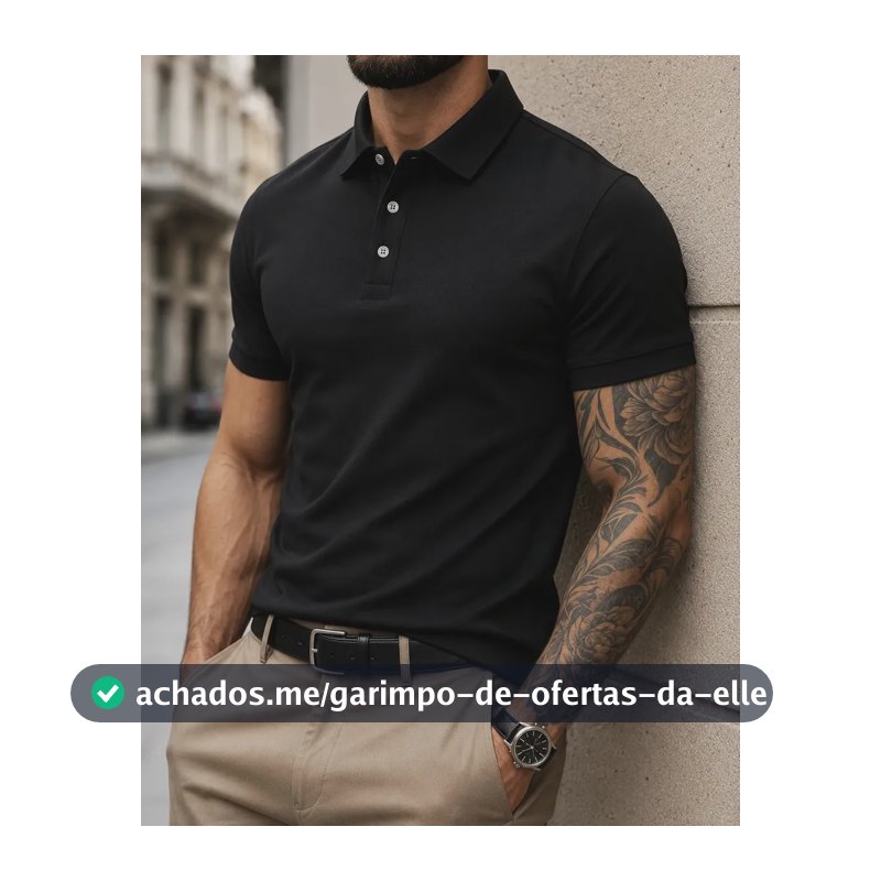 Camisa Polo Masculina Piquet Slim Manga Curta Preto Gg