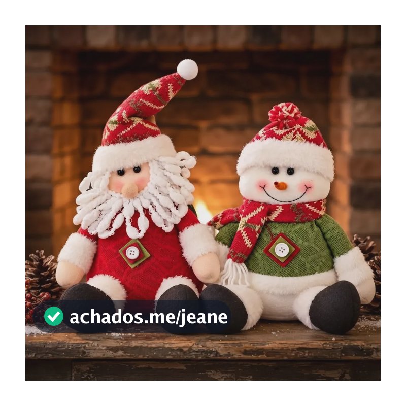 Papai Noel E Boneco De Neve Enfeite De Natal - 2 Unidades Vermelho Manual