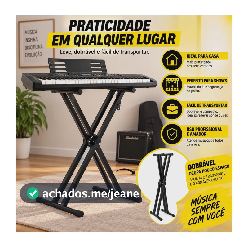Suporte Estante Pedestal X Para Teclado Piano Duplo Musical Reforçado Don Caprini Ajustável Dobrável com Apoios Emborrachados 25 Kg