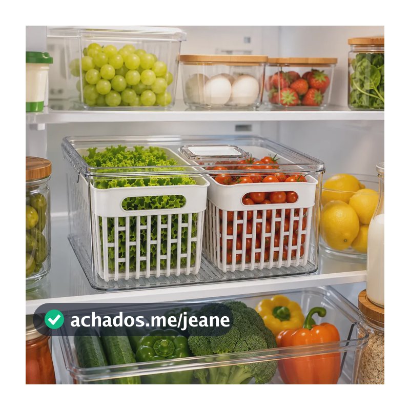 Organizadores Geladeira Acrílico com Tampa Transparente 8 Litros Cesto Removível Empilhável Multiuso Frutas Verduras Alimentos Cozinha